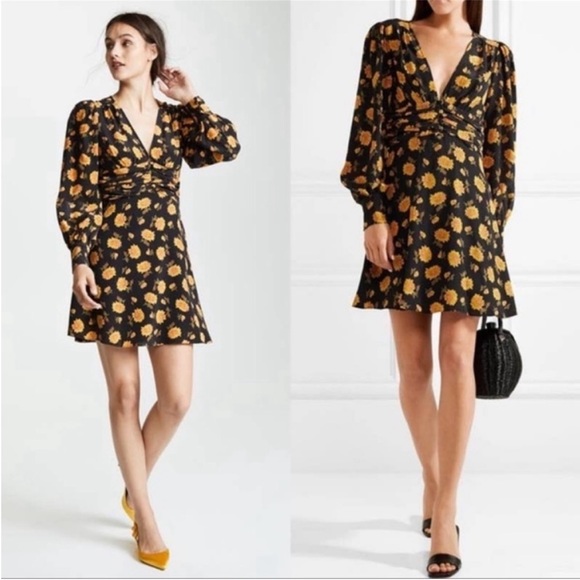 VERONICA BEARD Black & Yellow Sunflower Floral Printed Silk Riggins Dress Sz 0 - Picture 11 of 17